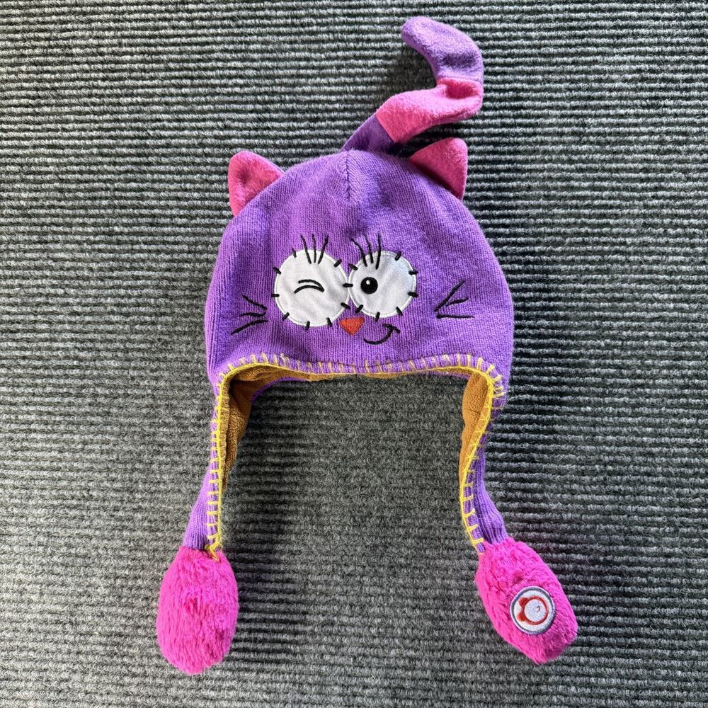 Kids Flipeez Purple Cat Hat Animated Flipping Ears Beanie Used